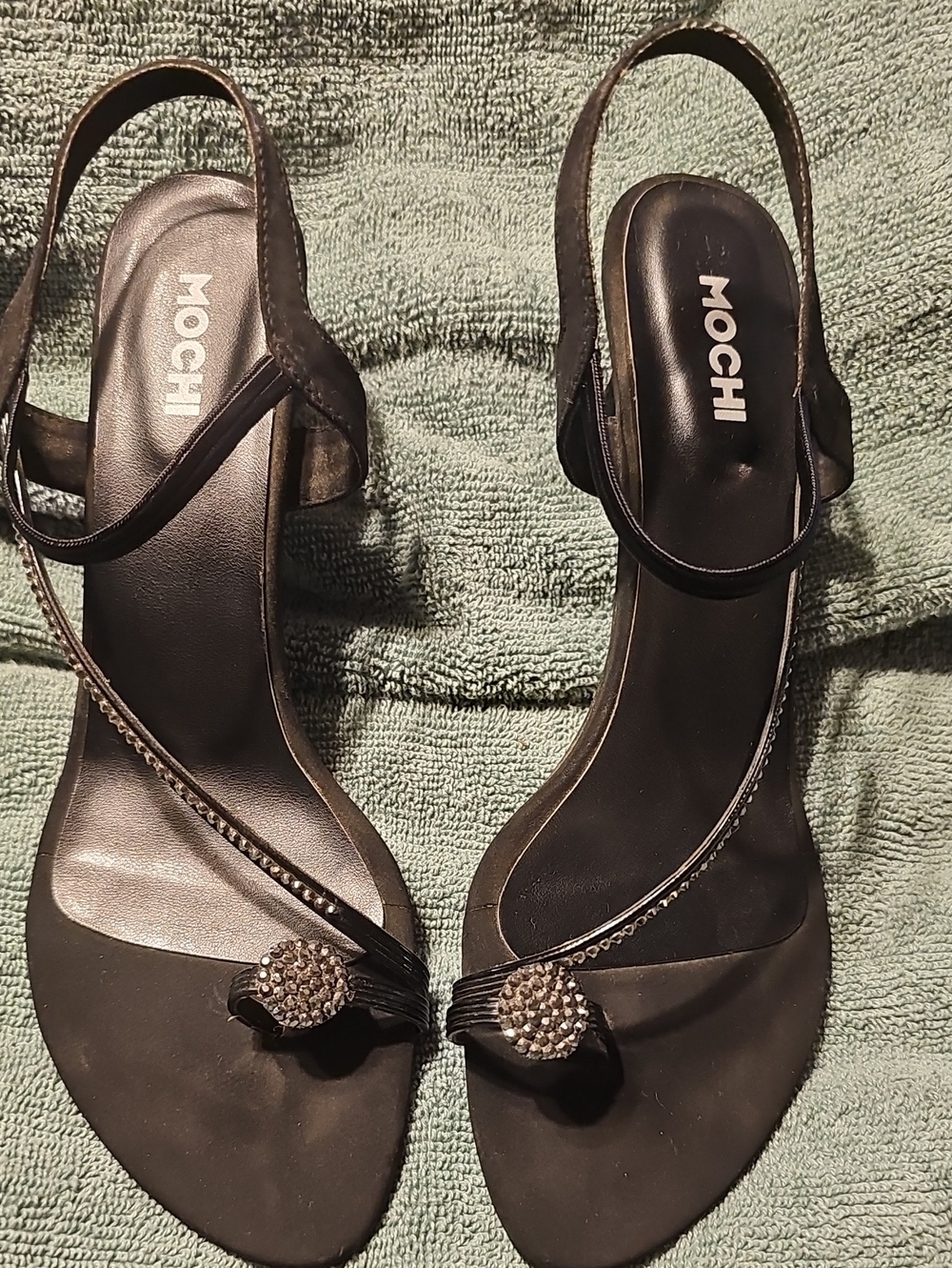 Mochi Black Embellished Slingback Sandals